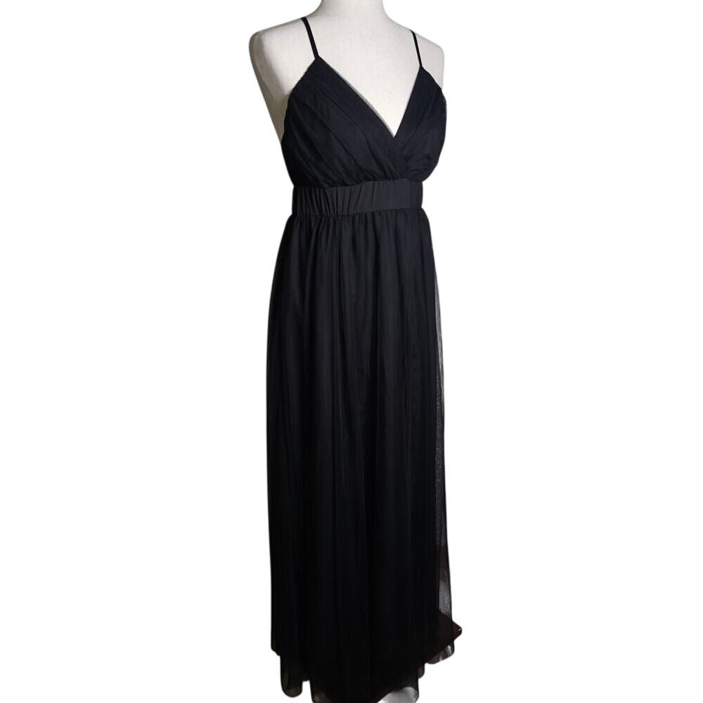 Black Spaghetti Strap Whimseygoth Sheer Coquette Dress Size Medium Pit 15.5 L 52